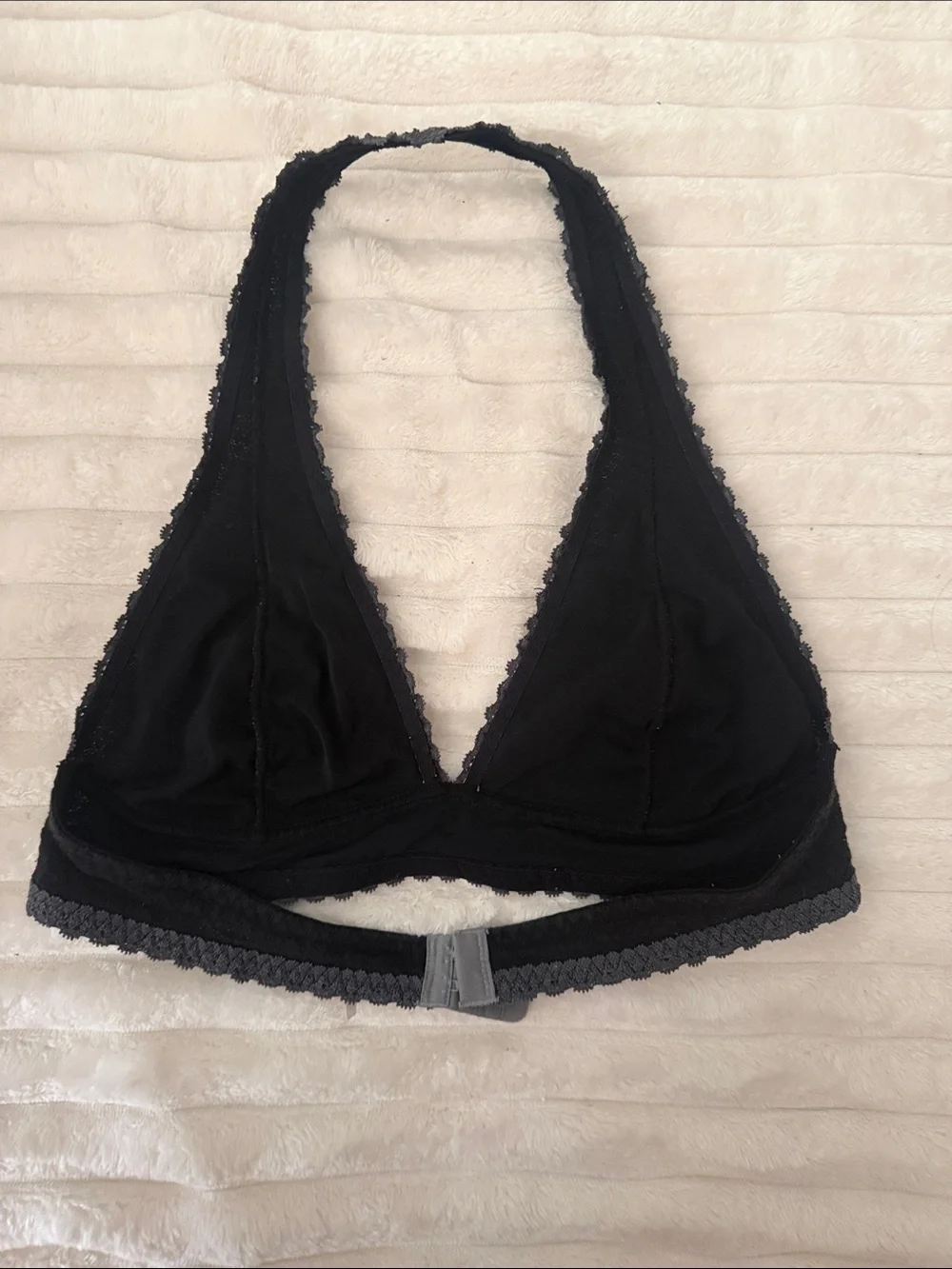 Free People- Halter Lace-Trim Bralette in Black with Gray Accents